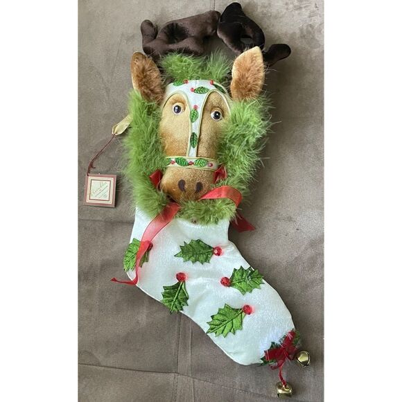 Dept 56 Patience Brewster Krinkles Reindeer Beaded Feathered Stocking New NWT - Picture 3 of 4